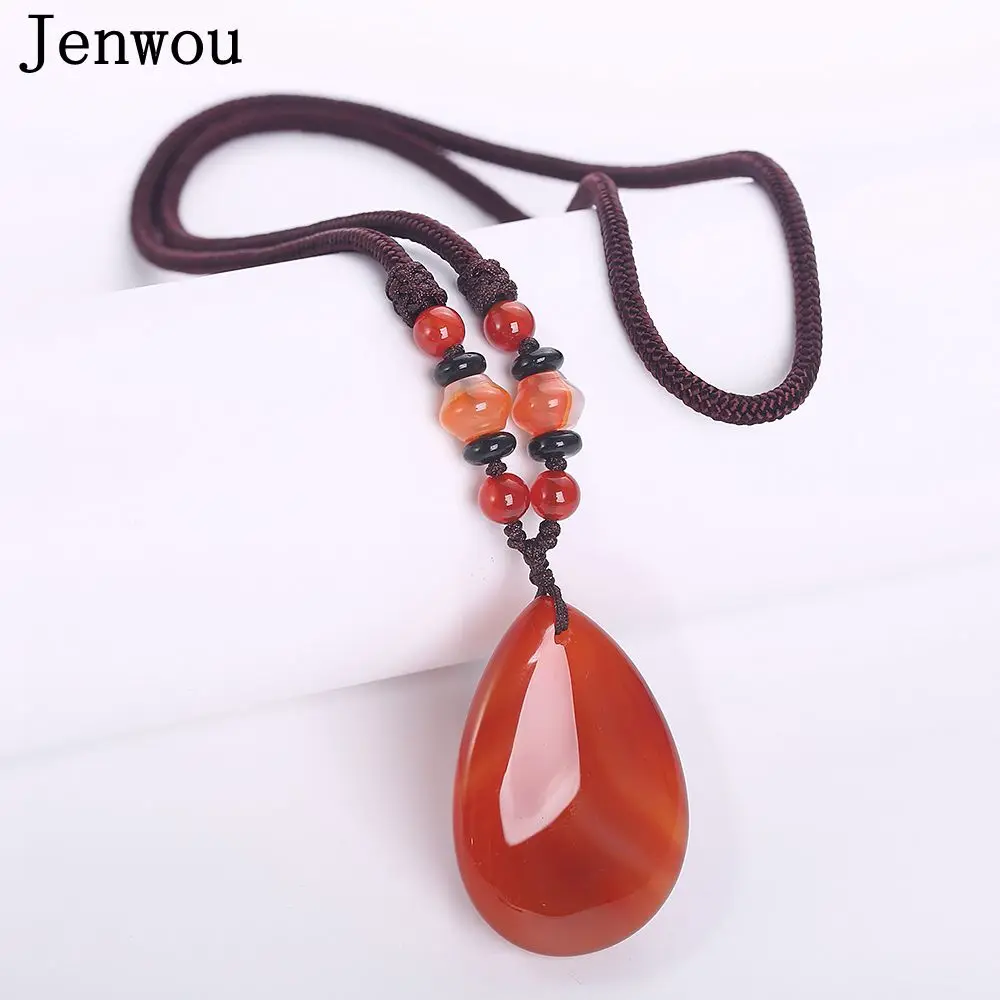 

Jewnou Red Agate Necklace Natural Crystal Bead Chain Lucky Charm Women Black Grindstone Younoble Jewelry Mother Day Gift Juwelen