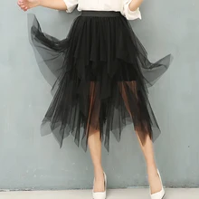 Женская летняя трехуровневая Асимметричная сетчатая юбка женская модная повседневная приталенная Однотонная юбка до середины икры 6Q2623