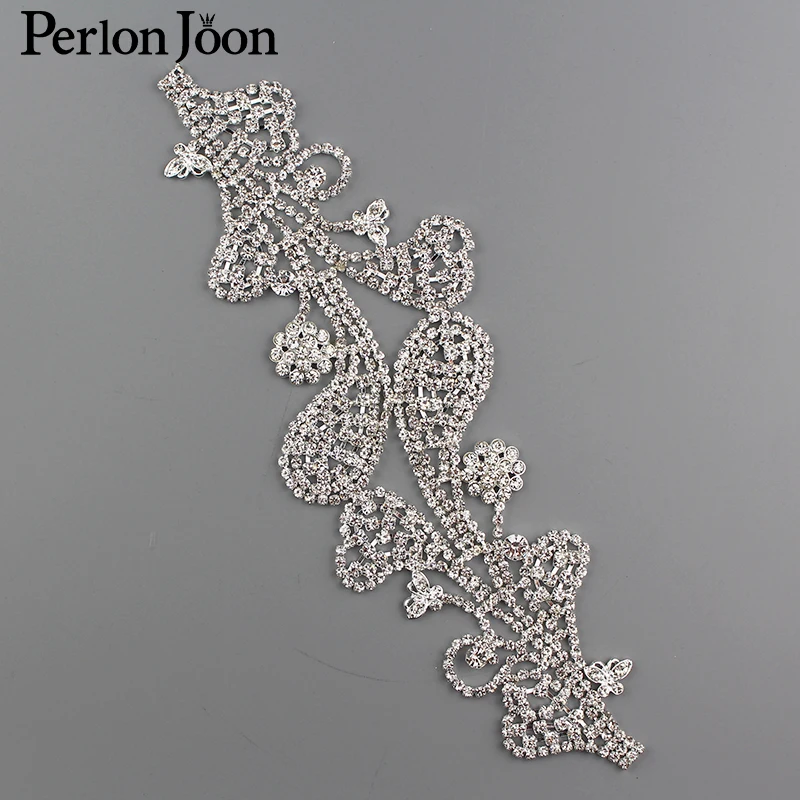 

9*3 inch Flashing Long Flower Crystal Applique Rhinestone Patch Sew for Bridal Headdress Wedding Dress Accessories YH C011