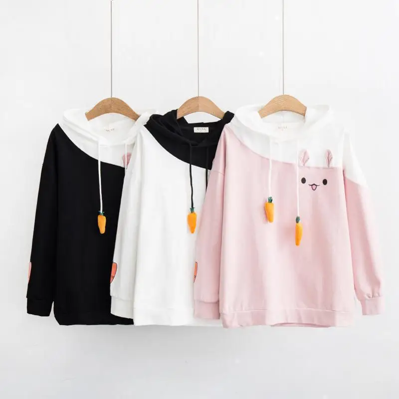 

2019 New Women Cute Kawaii Cat Printed Hoodies Casual Long Sleeved Loose Hooded Spring Autumn Tops Girls Harajuku Korean Clothes
