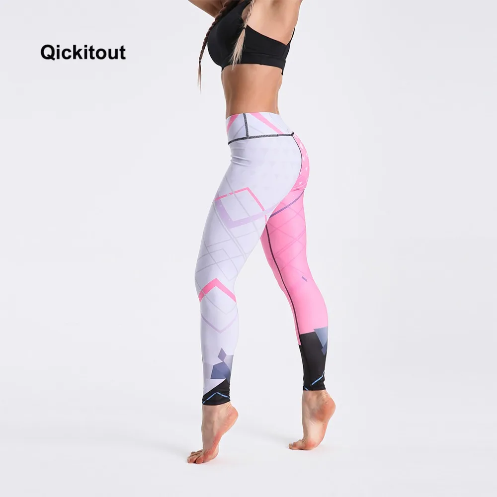 Qickitout Модные женские леггинсы летние длинные штаны розовые белые полосатые лоскутные сексуальные повседневные штаны с высокой талией для фитнеса