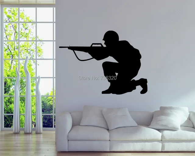 army gun vinyl wall decal military soldier army men wall sticker bar