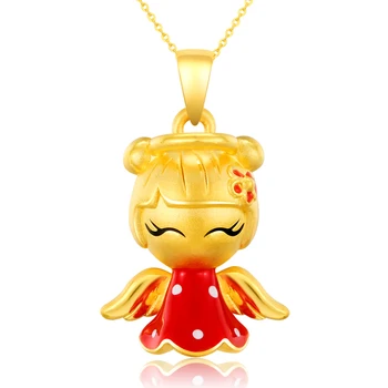 

Solid 3D 24K Yellow Gold Pendant Women Angel Girl Pendant 2.13g
