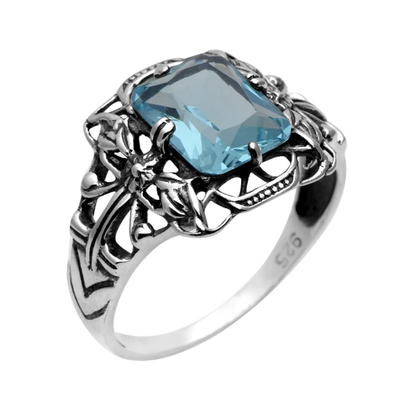 

Szjinao 925 sterling silver jewelry wholesale antique jewelry blue rhinestone ring fashion rings for women 2017