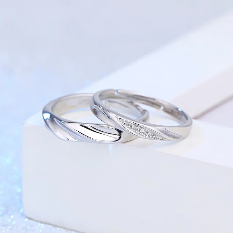 Модные дешевые кольца для пар серебряного цвета, 2 шт, регулируемые Стразы, женские кольца+ мужские кольца, свадебные кольца для влюбленных, ювелирные изделия
