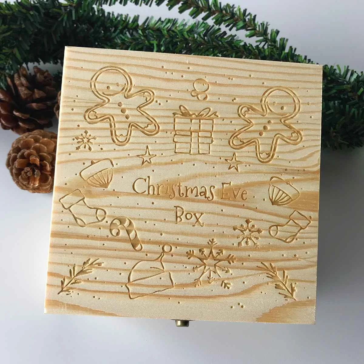 Рождественская Подарочная коробка деревянная Выгравированная коробка для хранения дома Снеговик Санта Клаус и лося яблоки шкатулка Ювелирный чехол подарки для детей