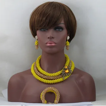 

Hot Sale!Yellow Mix Champagne Crystal Beads Necklace Jewelry Set African Statement Wedding Free Ship QW052