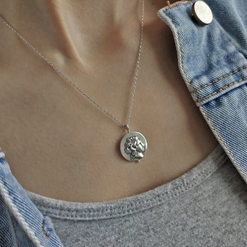 

LouLeur 925 sterling silver new Roman portrait pendants necklace silver elegant creative figure necklace for women jewelry gift