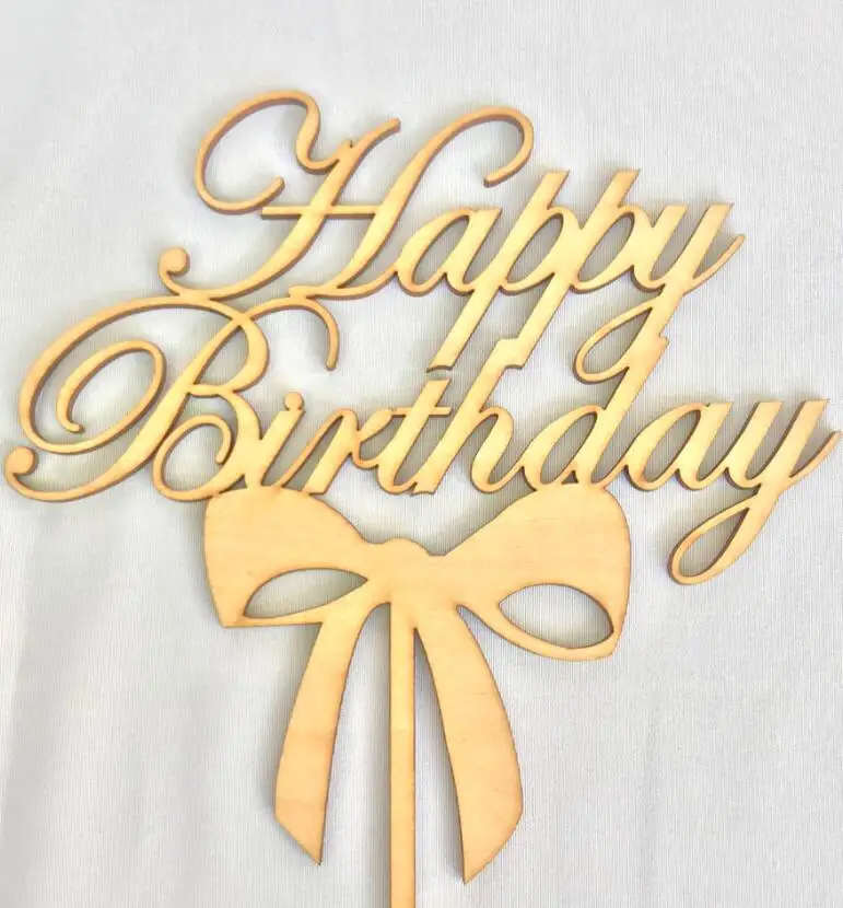Wooden Happy Birthday Cake Topper Party Decoration WhiteBlackGlodSilver Happy Birthday Cake Topper Stand  Gift Supplies (7)