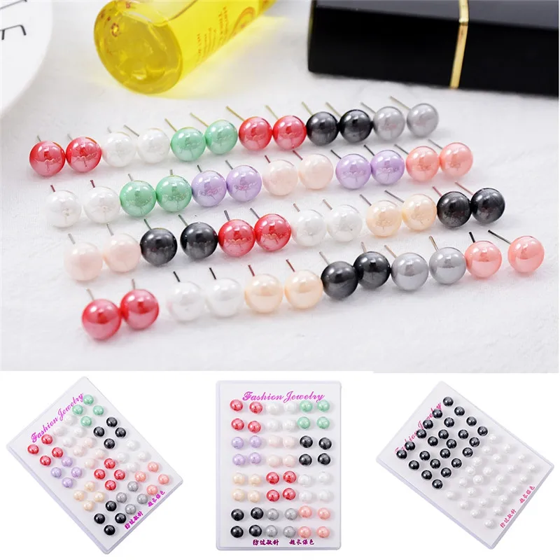 

Pinksee Simple Classic Round/Oval Multi Color Simulated Pearl Stud Earrings Set for Women Statement Earring 2019 New Gift
