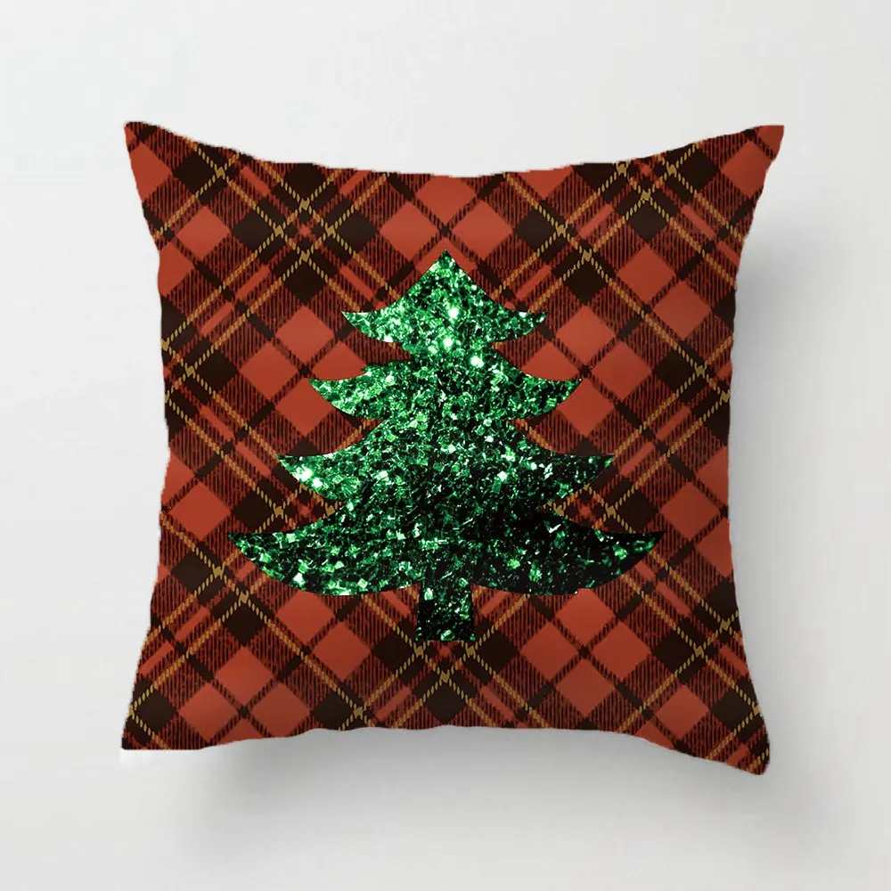 Red Tartan Christmas Tree Green Sparkles Pldesign Throw Pillow Case