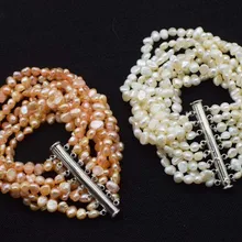 8 строк пресноводный жемчуг белый/розовый/серый/черный 5-6 мм причудливый браслет 7,5 дюймов бусины натуральные fppj