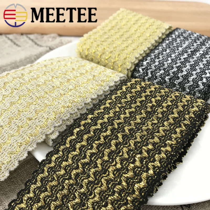 

Meetee 2Meter 60mm Gold Silver Wavy Elastic Band Lace Trim Waist Rubber Bands Sewing Webbing DIY Garment Accessories BD265