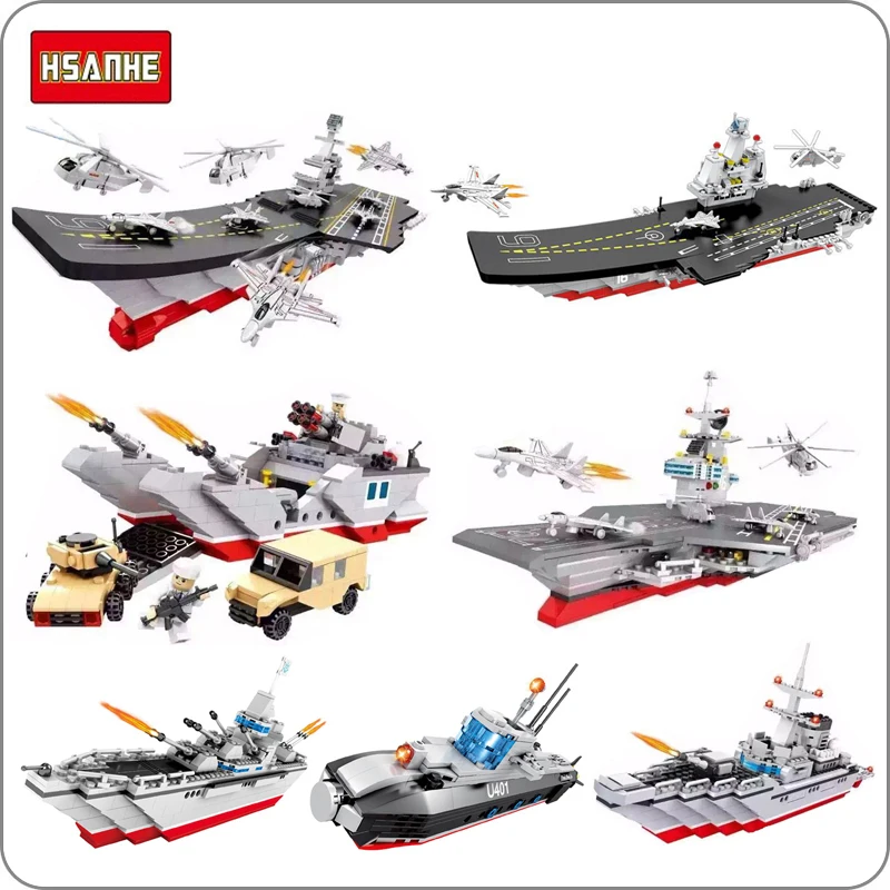 

Military Army Navy Aircraft Carrier War Ship Nuclear Submarine Destroyer DIY Blocks Building Toy Fit Legoings Gift Collection