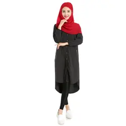 Мусульманские блузки для взрослых женщин длинное исламское платье 2018 Новое поступление модное платье на пуговицах Рубашка повседневные