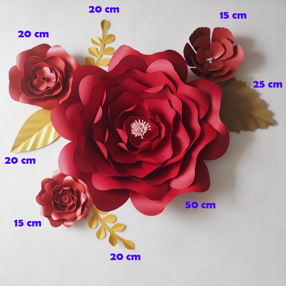 

DIY RED Giant Paper Flowers Backdrop Artificial Flower 4PCS+Leaves 5PCS Christmas New Year Xmas Deco Decoration Video Mix