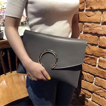 

Elegant Handbag Female 2018 Simple Envelope Large Capacity Single Shoulder Satchel PU Leather Casual fashion Ribbon Tote bag