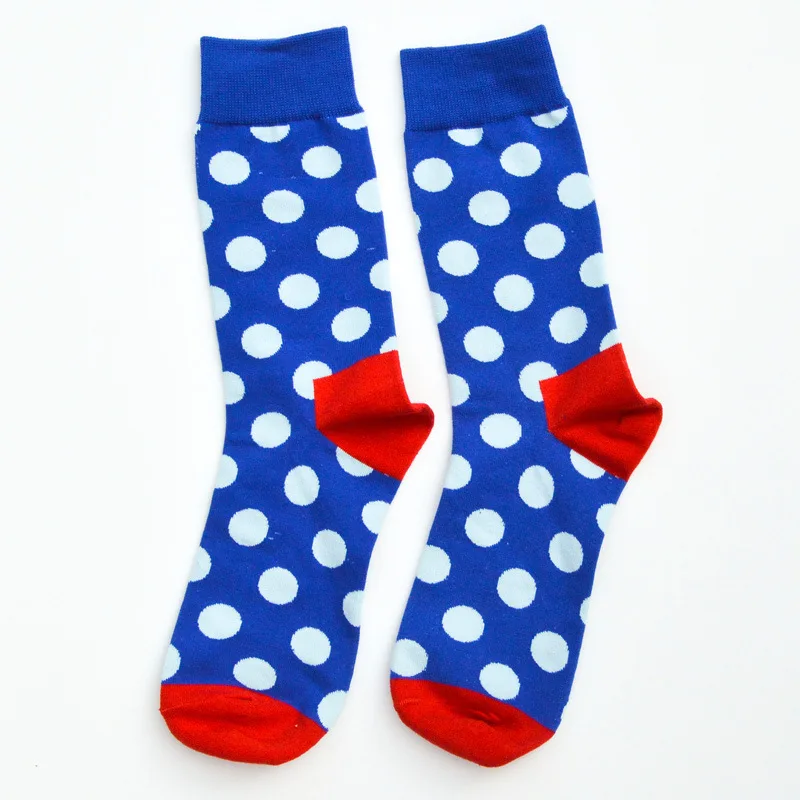 10 пар/лот, мужские цветные носки из чесаного хлопка, повседневные носки в крупный горошек, веселые длинные классные Свадебные носки, США(7-10