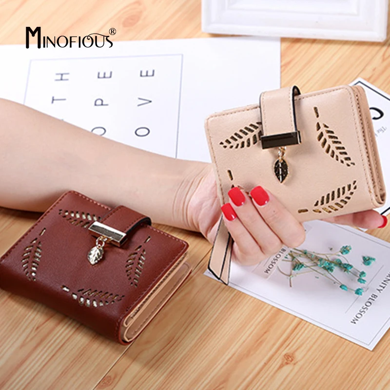 Женский кошелек MINOFIOUS однотонный из искусственной кожи женские короткие