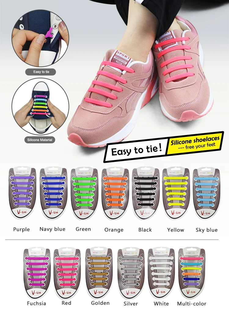 12Pc/Set Children Athletic Running No Tie Shoe Lace Elastic Silicone Shoelaces All Sneakers Fit Strap Shoeslace