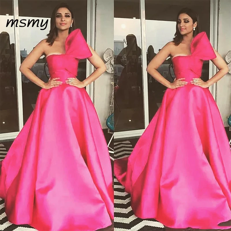 Special Occasion Fuchsia Evening Dresses A Line Strapless with Bow Floor Length Prom Dress Red Carpet Gowns