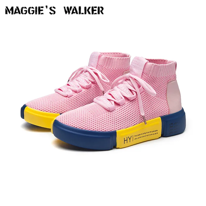 

Maggie's Walker Women Fashion Mesh Casual Shoes Knitted-cloth Lacing Platform Out-door Casual Walking Shoes Size 35-40
