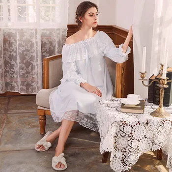 

Beautiful Sweet Lace Mesh Cotton Nightgowns for Women Aesthetic Elegant Princess Night Dress Sexy Nighty Spring Autumn Sleepwear