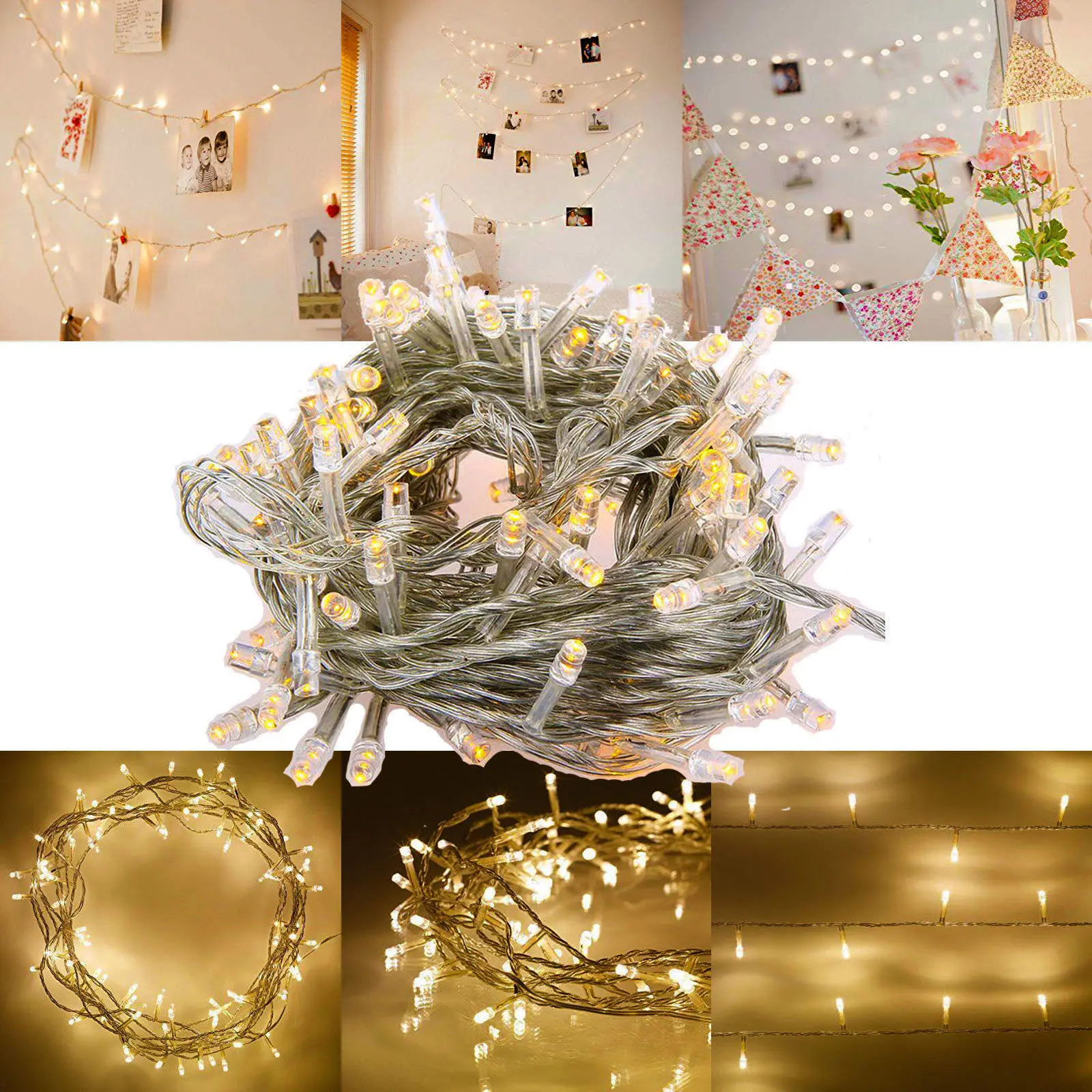 DC12V LED String Waterproof Christmas Garland Fairy LED Holiday Light UK/EU/AU/US Power adapter 10m/20m Straw hat