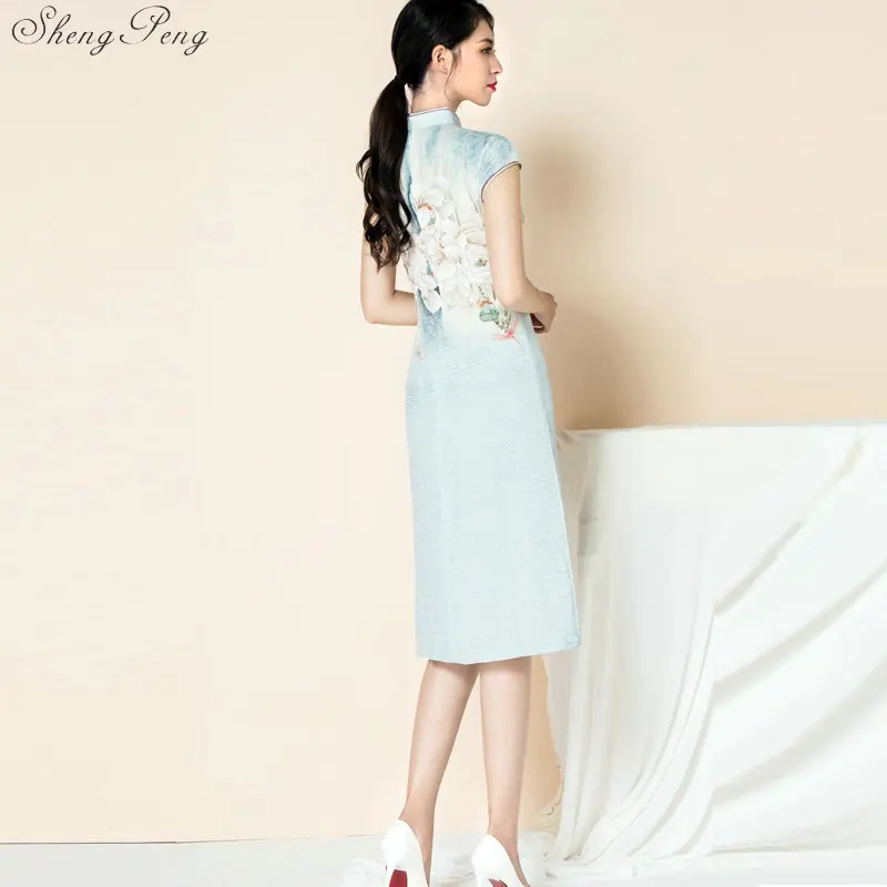 Женское винтажное платье qipao V889 повседневное хлопковое с коротким рукавом