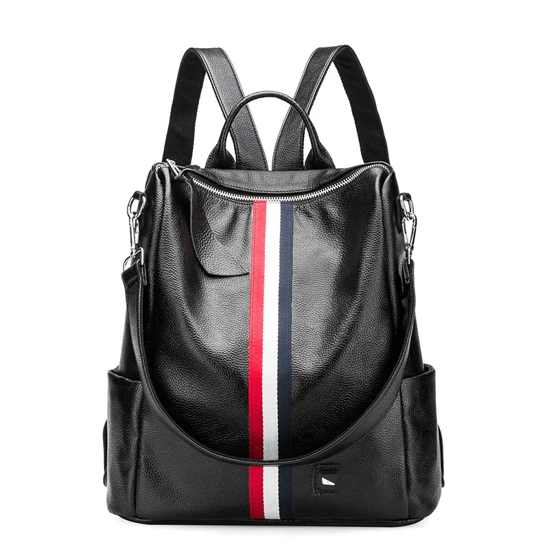 

High Quality Authentic Leather Backpack Women Fashion School Bags Teenager Girls Large Capacity Casual Ladies Backpacks Black