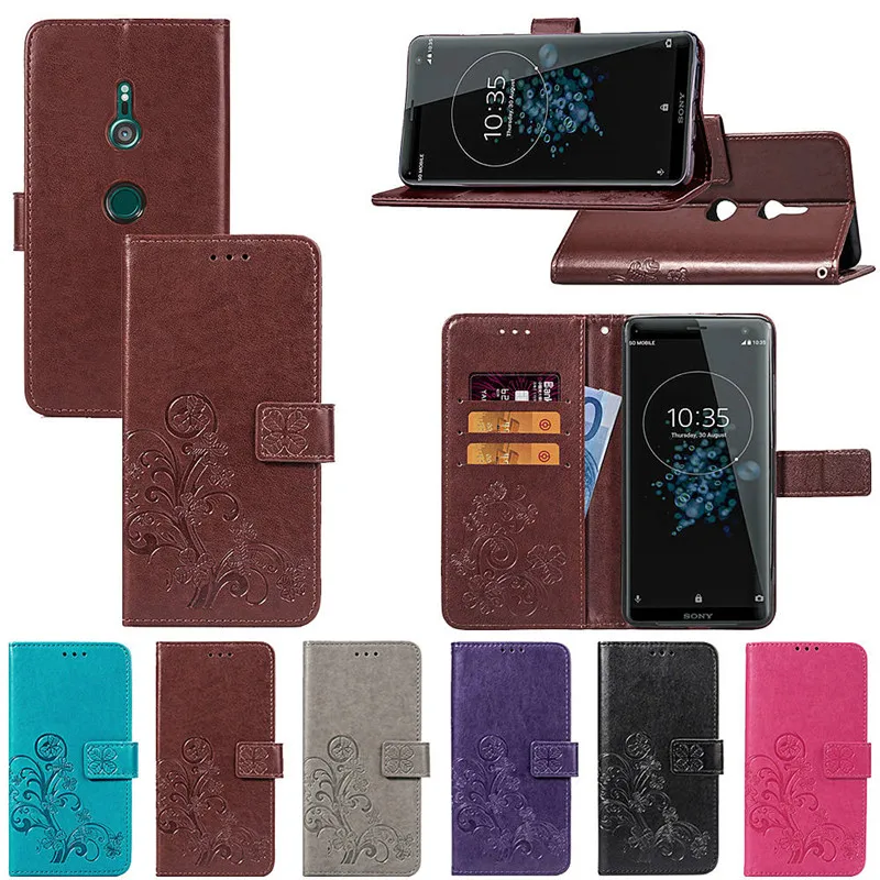 Кожаный чехол-бумажник с цветком для Sony Xperia Z3 Z5 XZ XZ1 XZ2 Compact XA XA1 XA2 Plus XA3 Ultra XZ3 L1 L2 E4 E3 Z2