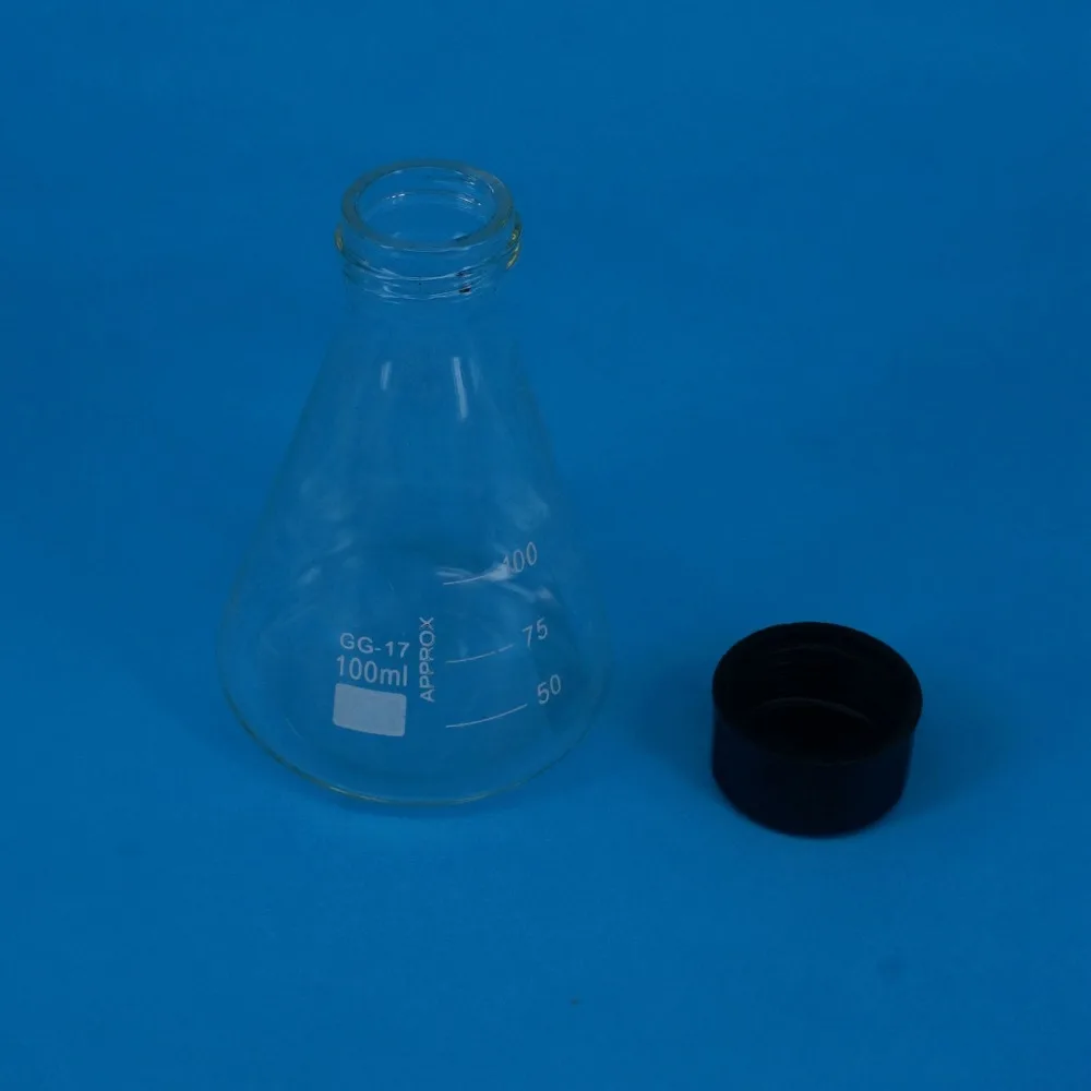 Borosilicon Glass 100ml Conical Erlenmeyer Narrow Mouth Screw Cap Flask Lab Glassware