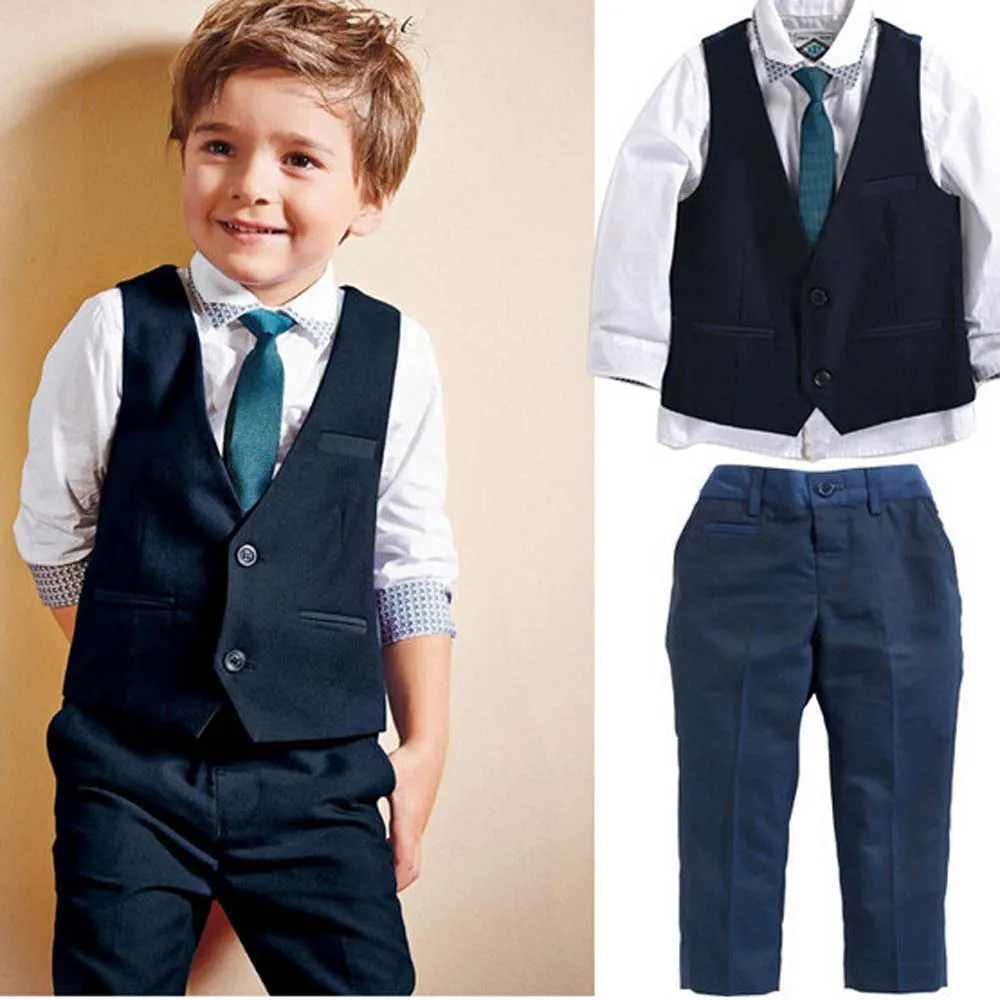 Blue Boys Vest+Pant+Tie 2 Pieces For Children Wedding Custom Made