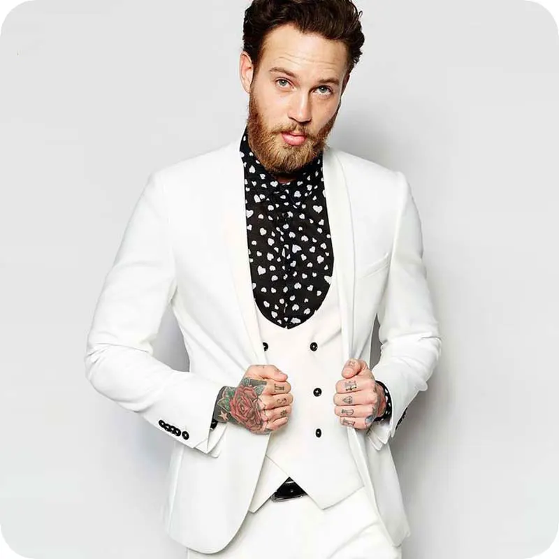 

White Men Suits Business Wedding Suits Blazer Custom Slim Fit Casual Groom Tailored Tuxedo Best Man Prom Terno Masculino 3Pieces