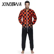 Для мужчин осень повседневный комплект мужской модный пэчворк плед 3D цифровая печать боди комбинезон комплект Vaporwave Xxxtentacion толстовки