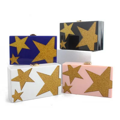 

2018 new star Beach evening bag acrylic sequins ladies clutch bag makeup Summber Flap wholesale Acrylic Purse Clutch Box Bags