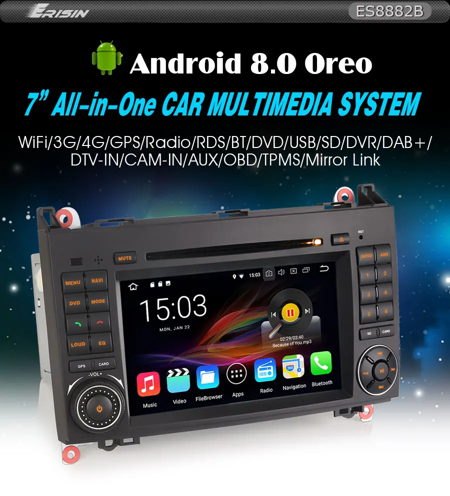 Excellent Erisin ES8882B 7" Android 8.0 Octa core 4G RAM Car DVD for Mercedes A/B Class W169 Sprinter Vito Viano 0