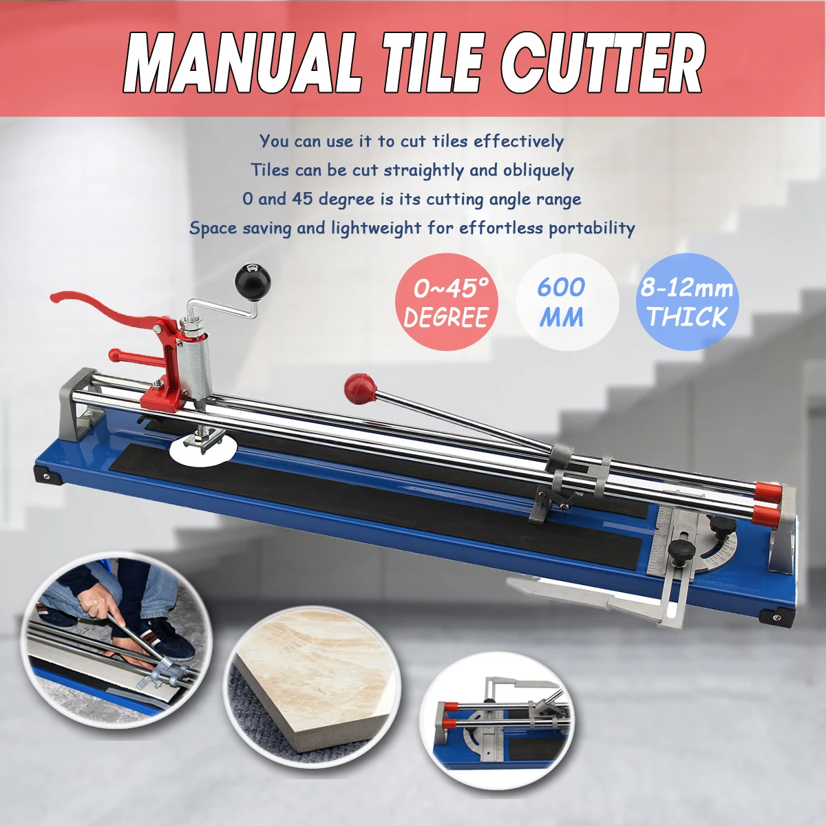 

1Pcs Doersupp 600mm Heavy Duty Ceramic Floor Wall Tile Hand Cutter Cutting Shaper Machine Tool Portable Cutting Machine