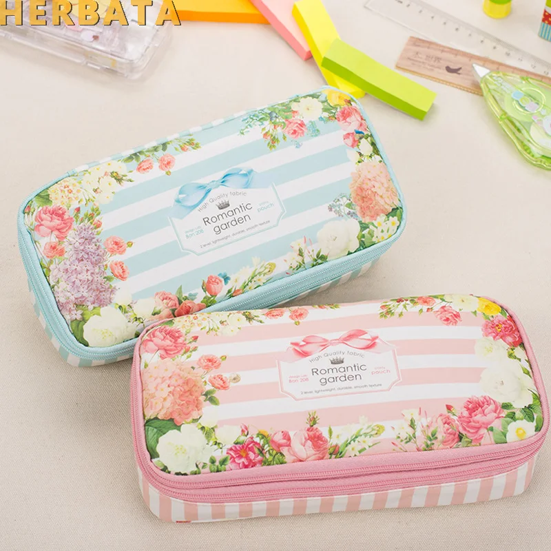 

Romantic Garden Girl Pencil Bag Double-layer Large Capacity Stationery Bag Waterproof Storage Bag Escolar Papelaria CL-1938