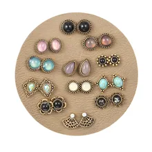 Роскошный ретро геометрический Кристалл в виде капли воды серьги-гвоздики с эпоксидной смолой 12 пар/лот минимализм камень Brinco набор для женщин Kolczyki