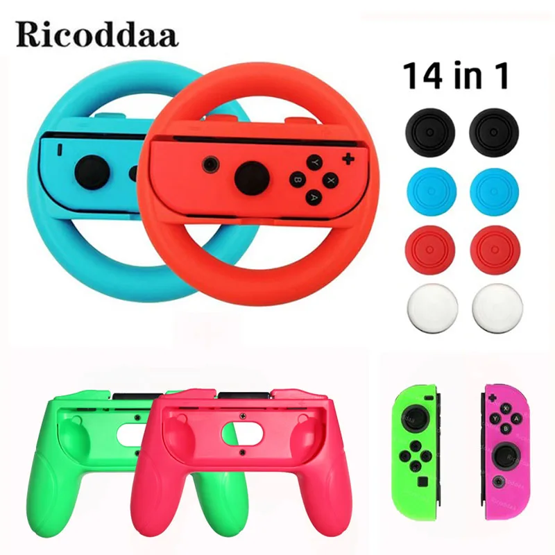 

14 in 1 For Nintend Switch Accessories Kit with Steer Wheel Handle Grips Silicone Case Analog Caps For Nintend Switch Joy-con
