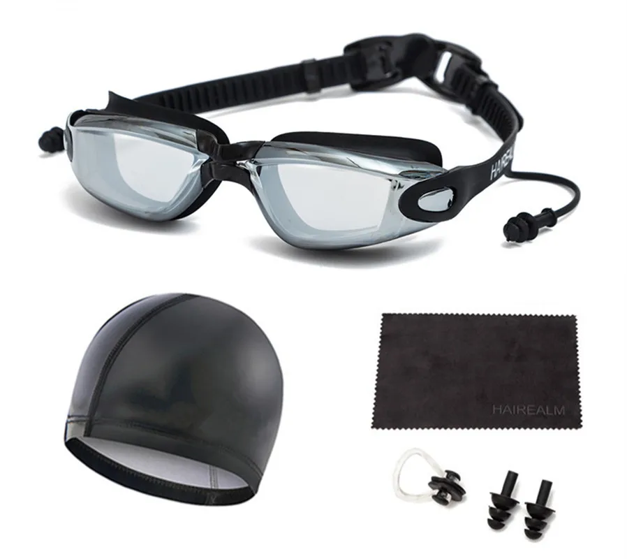 

Swimming Goggles Suit(Prescription 0-8.0 Diopters), Nearsighted Myopia swim goggles+Swimming cap+Nose Clip+Ear Plugs+Dry Cloth