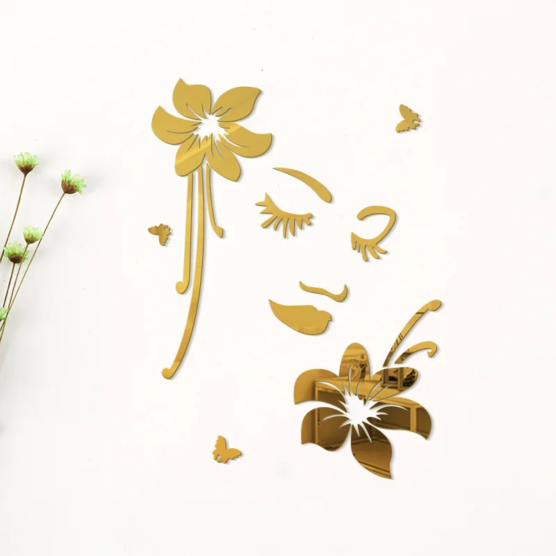 

MEYA Romantic European Creative Wall Mirror Stickers ,Beauty Flower Mirror Decal Sticker Wall Decoration