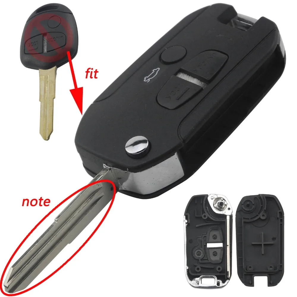 

jingyuqin Flip Car Key Shell For Mitsubishi Lancer Evo Colt Outlander Mirage 3 Button Remote Key Case Cover Keyless Fob