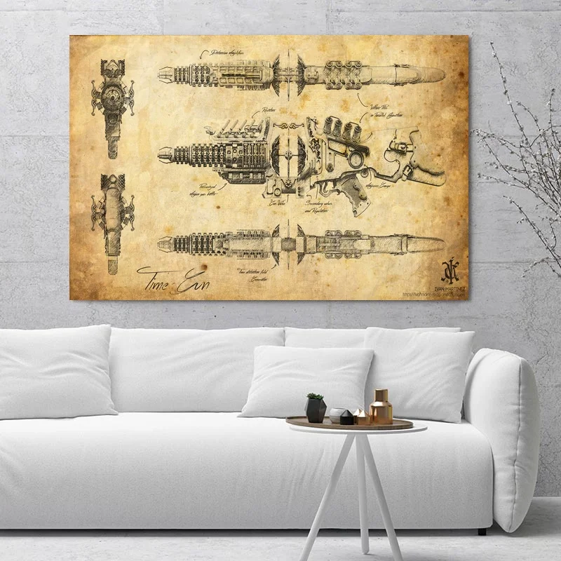 

High poly model of a Time-Distortion Gun in a steampunk style Silk Poster Prints Home Wall Decor Painting Room