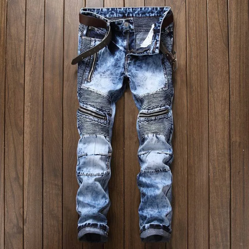 Straight Washed Multi Zipper pants homme Pleated Biker Jeans Pants 2018 Men's Slim Fit Brand Designer Denim Trousers For Male Straight Washed Multi Zipper pants homme Pleated Biker Jeans Pants 2018 Men's Slim Fit Brand Designer Denim Trousers For Male