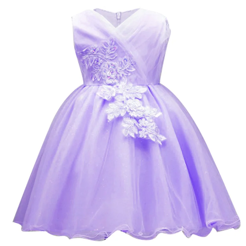 Детские платья с вышивкой высокого качества для девочек; летняя одежда; свадебное платье; элегантное детское платье принцессы без рукавов; Vestidos - Цвет: Purple