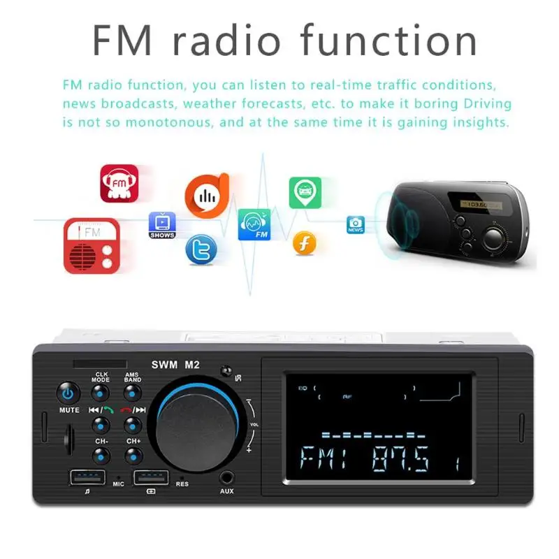 SWM M2 автомобильный стерео MP3 музыкальный плеер fm-радио Bluetooth USB TF AUX головное устройство