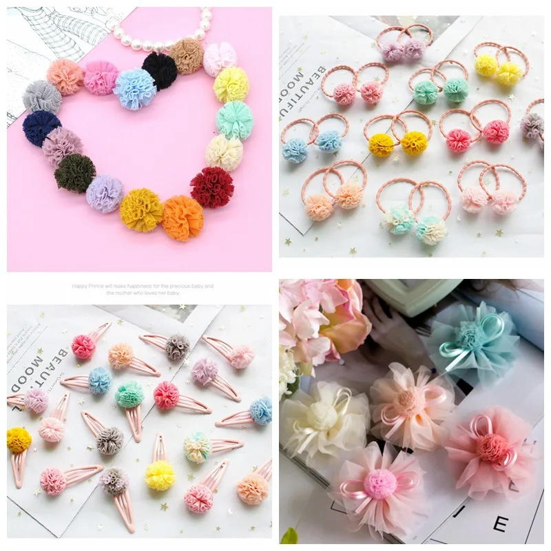 30PC/Pack Colorful Lace Net Yarn Flower Trim Balls DIY Clothing Bag Shoes Craft Supplies Children Handmade Decorative Pompones