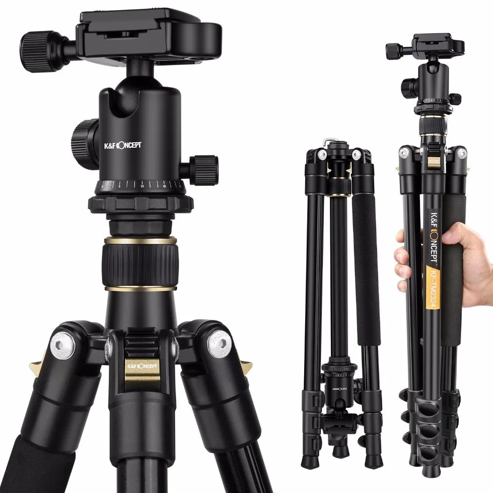 K&F CONCEPT 62" Lightweight Foldable Travel Camera Tripod To Monopod with Ball Head+Shoulder Bag